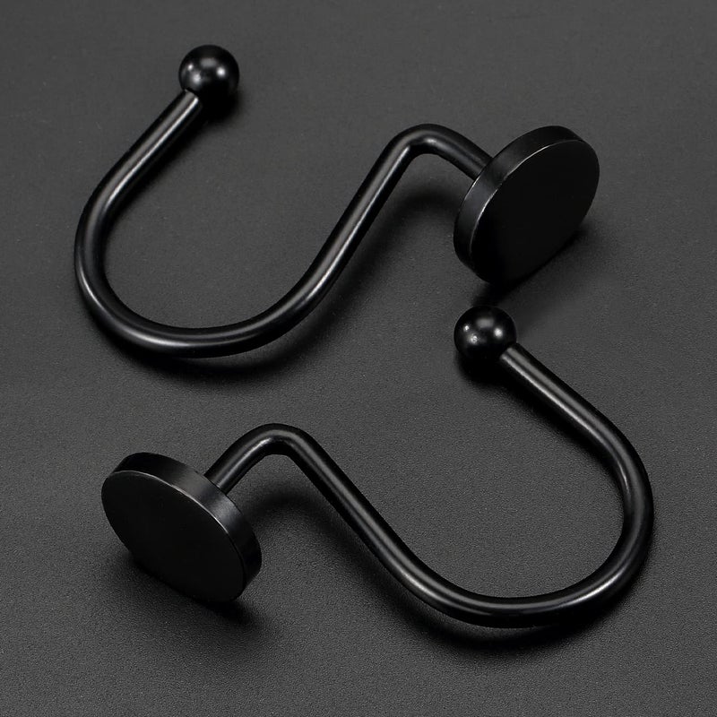 ZESLMG Shower Curtain Hooks, Black Shower Curtain Rings Rustproof Metal Round Decorative Shower Hooks Rings for Bathroom Shower Rods Curtains, Set of 12 Heavy Duty Solid Hooks - Image 3